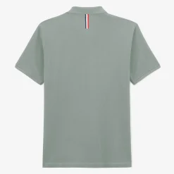 Polos>SERGE BLANCO Lucas slate gray short-sleeved pique polo shirt DENIM
