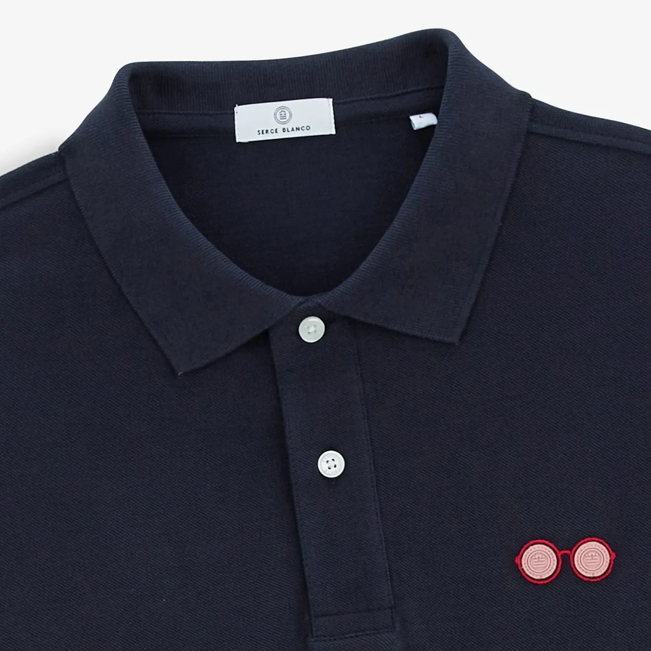 Crazy Logo|Polos>SERGE BLANCO Ludwig short-sleeved pique polo shirt with dark navy glasses embroider SKIN