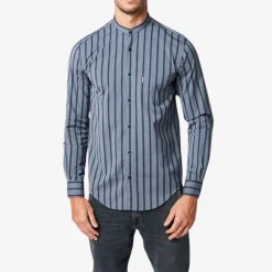 Chemises>SERGE BLANCO Men's blue striped slim fit shirt VERT