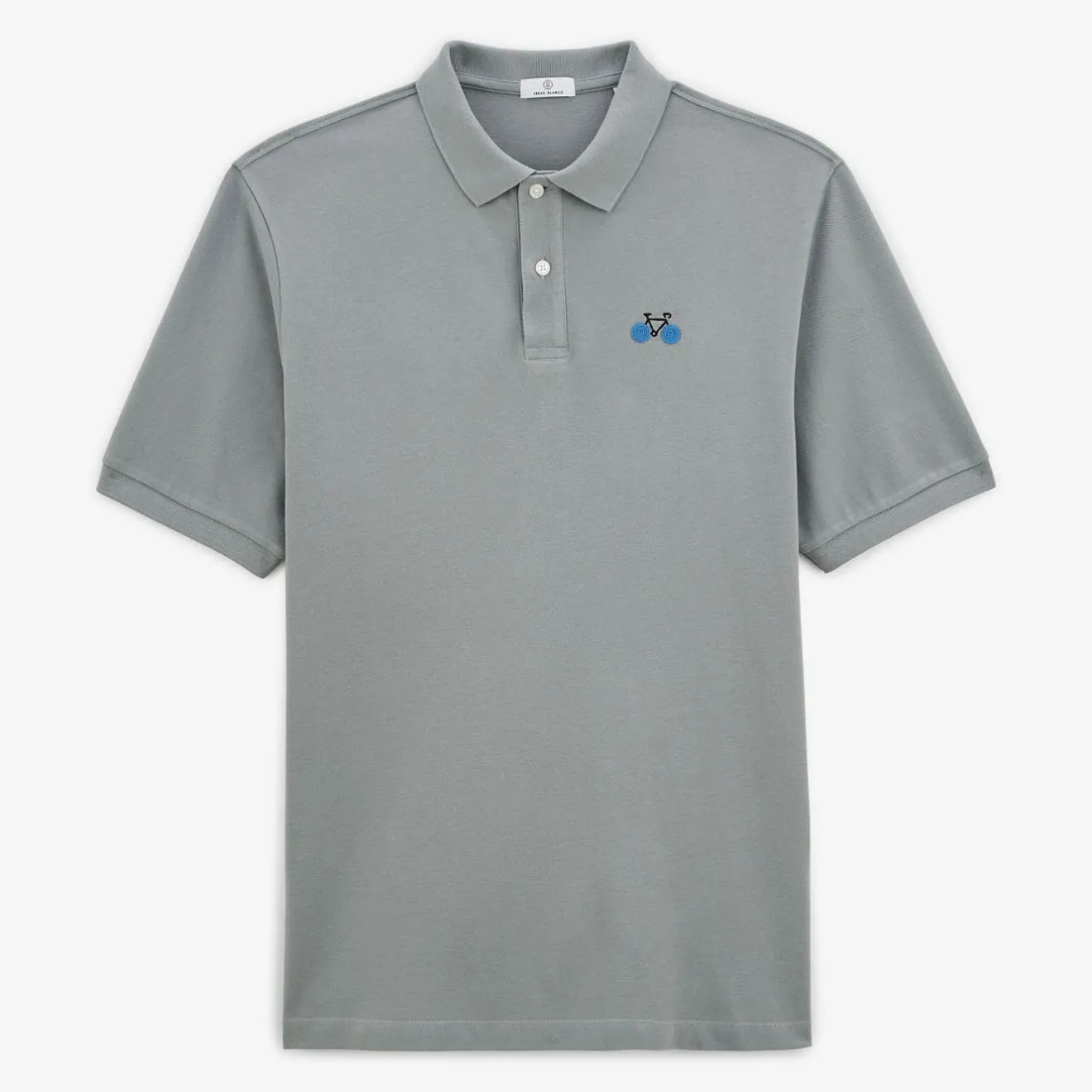 Crazy Logo|Polos>SERGE BLANCO Men's Labby Piqué Polo Shirt with Bike Embroidery in Slate Grey | DARK NAVY