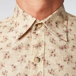 Chemises>SERGE BLANCO Men's yellow vintage flower print slim fit shirt GAZON