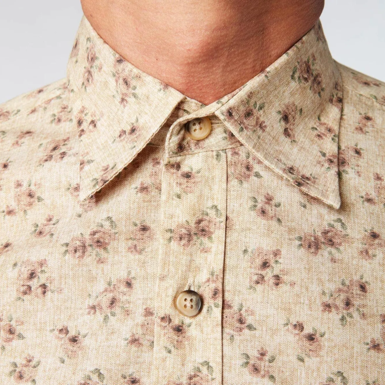 Chemises>SERGE BLANCO Men's yellow vintage flower print slim fit shirt GAZON