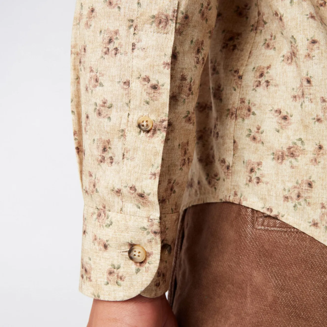Chemises>SERGE BLANCO Men's yellow vintage flower print slim fit shirt GAZON