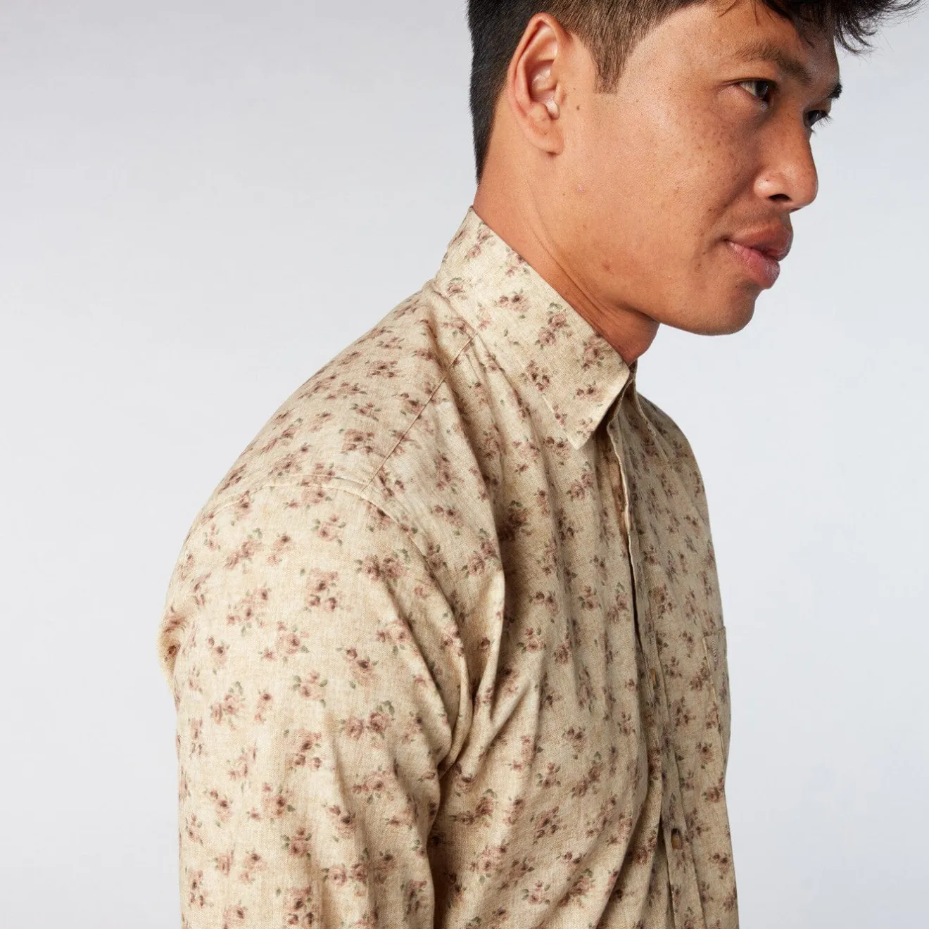 Chemises>SERGE BLANCO Men's yellow vintage flower print slim fit shirt GAZON