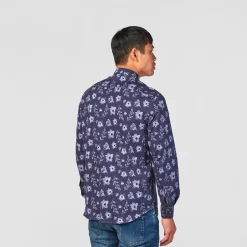 Chemises>SERGE BLANCO Navy blue long sleeve patterned shirt CAMEL