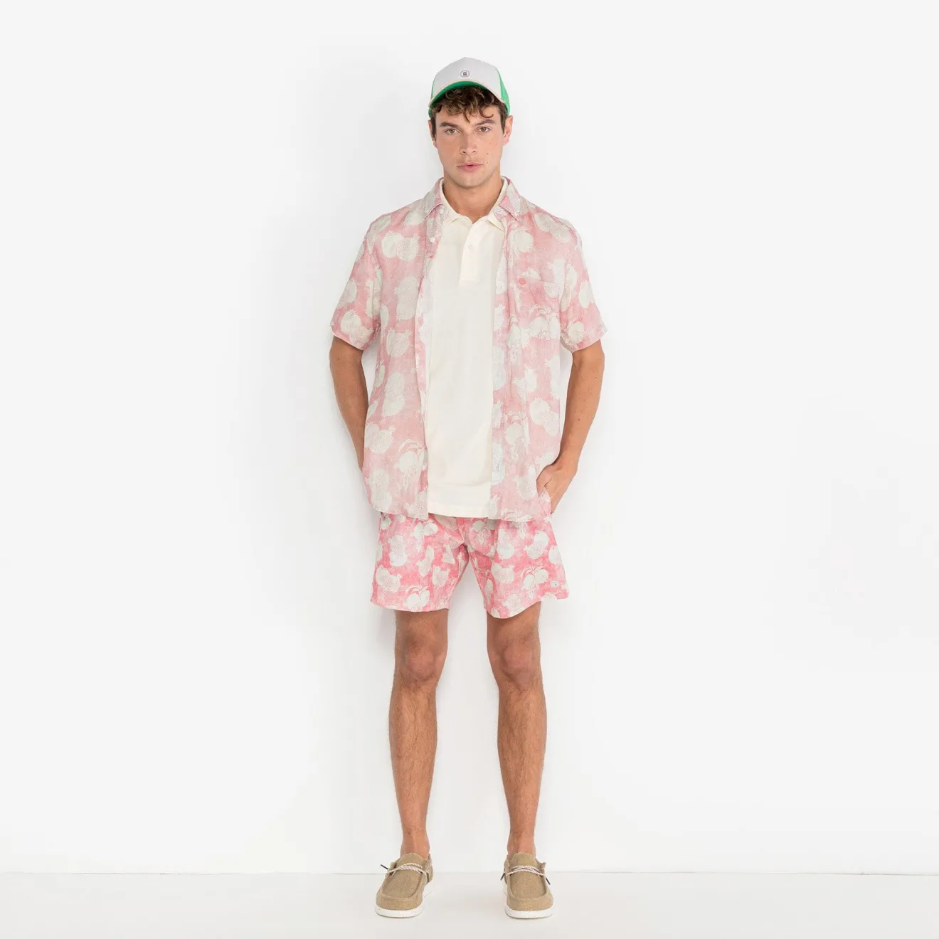 Maillots De Bain>SERGE BLANCO Nestor swim shorts with skin pink pomegranate print ROUGE