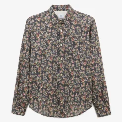 Chemises>SERGE BLANCO Olive green long sleeve shirt in floral fabric dark navy