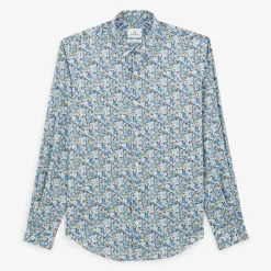 Chemises>SERGE BLANCO Pacific blue long sleeve shirt in floral fabric MILITAIRE