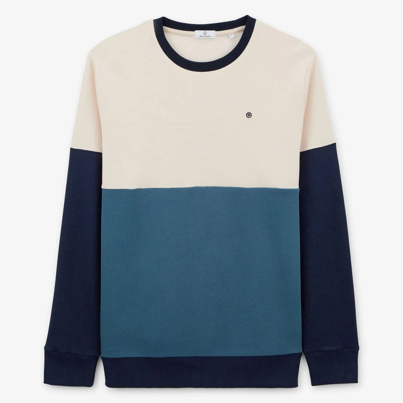 Sweats>SERGE BLANCO Pastel tricolor round neck sweatshirt dark navy