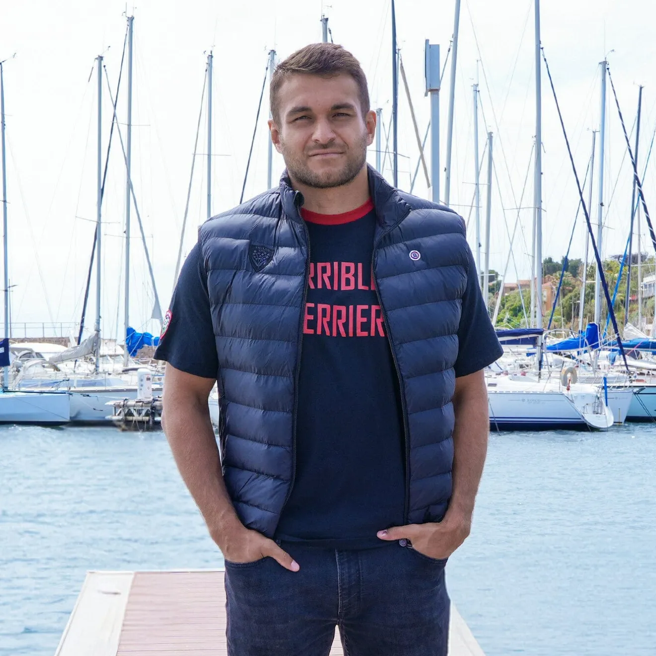 Rugby Club Toulonnais|Doudounes>SERGE BLANCO Piumino Rugby Club Toulonnais black men's down jacket NOIR