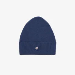 Bonnets>SERGE BLANCO Plain ocean blue cotton and wool beanie CAMEL