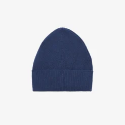 Bonnets>SERGE BLANCO Plain ocean blue cotton and wool beanie CAMEL