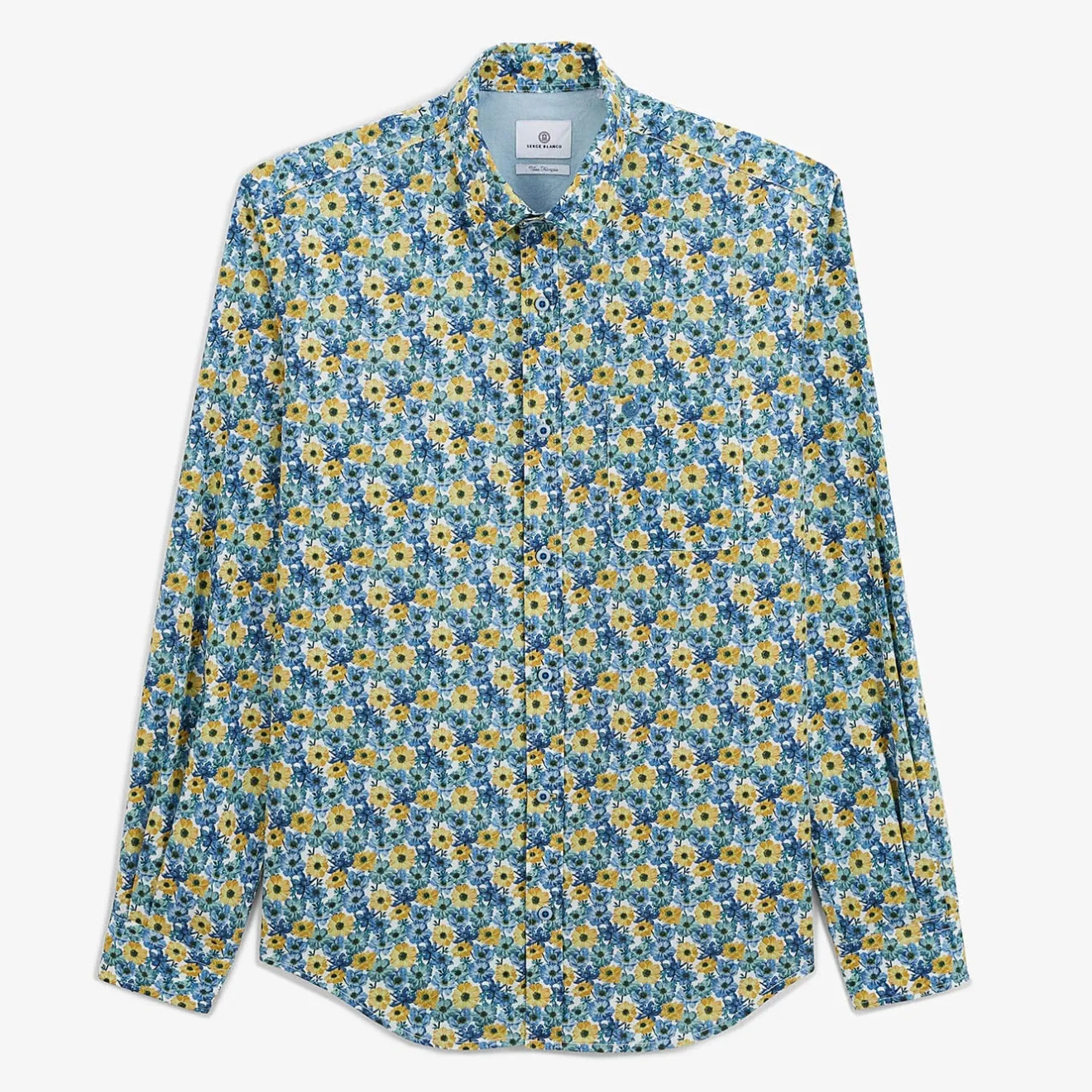Chemises>SERGE BLANCO Regular aviator shirt with cornflower print BLEUNUIT
