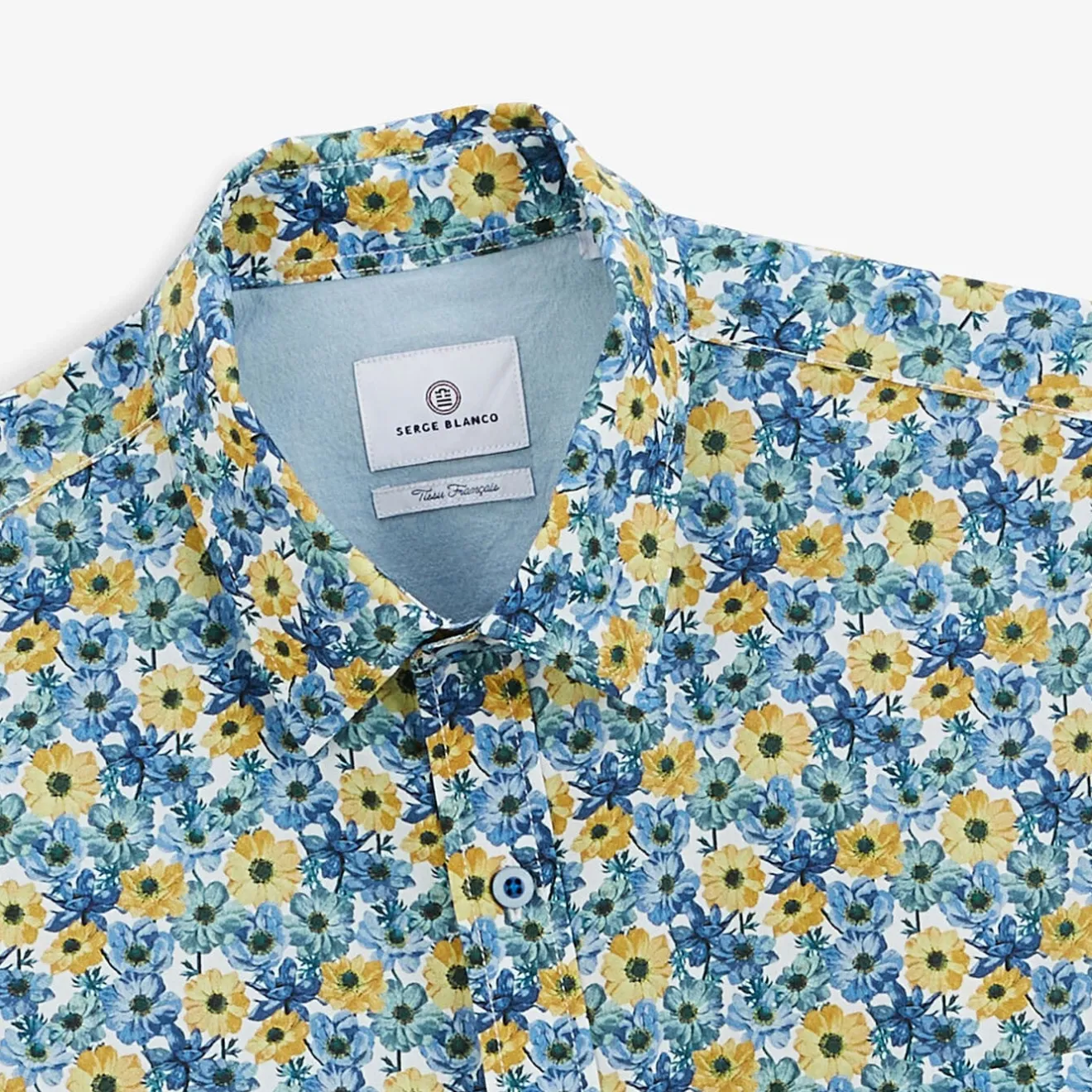 Chemises>SERGE BLANCO Regular aviator shirt with cornflower print BLEUNUIT