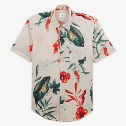 Chemises>SERGE BLANCO Regular ecru short-sleeved shirt with hibiscus print ROSE