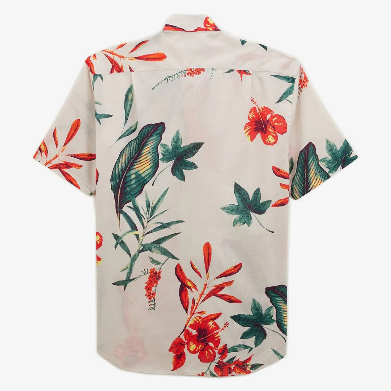 Chemises>SERGE BLANCO Regular ecru short-sleeved shirt with hibiscus print ROSE