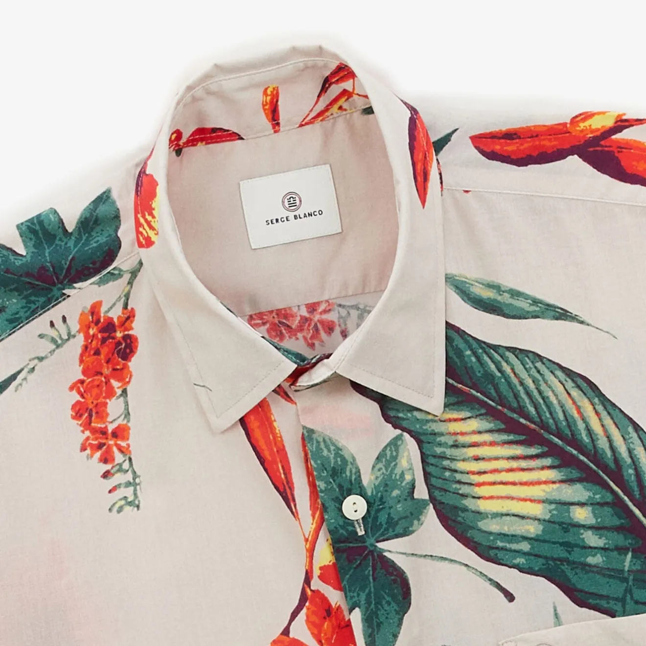 Chemises>SERGE BLANCO Regular ecru short-sleeved shirt with hibiscus print ROSE