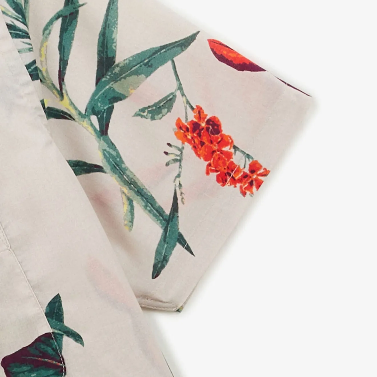 Chemises>SERGE BLANCO Regular ecru short-sleeved shirt with hibiscus print ROSE
