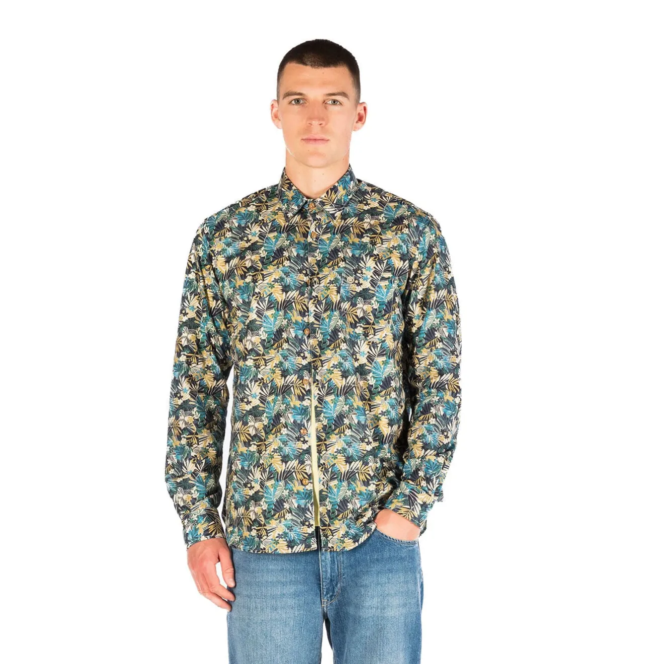 Chemises>SERGE BLANCO Regular military shirt with Amazon print BRUN