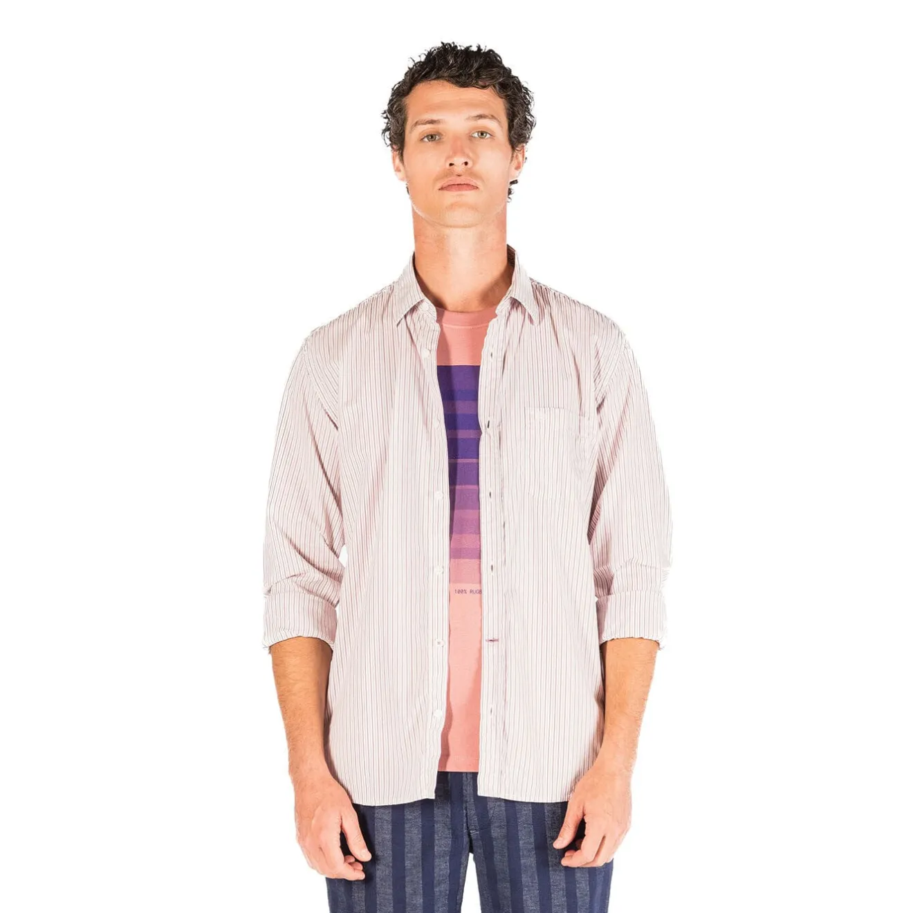 Chemises>SERGE BLANCO Regular pink shirt with fancy print BEIGE CHINÉ