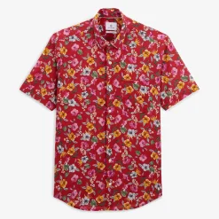 Chemises>SERGE BLANCO Regular red short-sleeved shirt with floral print dark navy