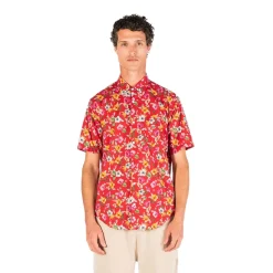 Chemises>SERGE BLANCO Regular red short-sleeved shirt with floral print dark navy