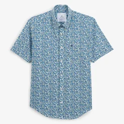Chemises>SERGE BLANCO Regular short-sleeved shirt in azure with floral print dark navy