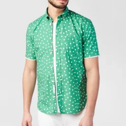 Chemises>SERGE BLANCO Short sleeved polka dot shirt in grass green dark navy