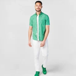 Chemises>SERGE BLANCO Short sleeved polka dot shirt in grass green dark navy