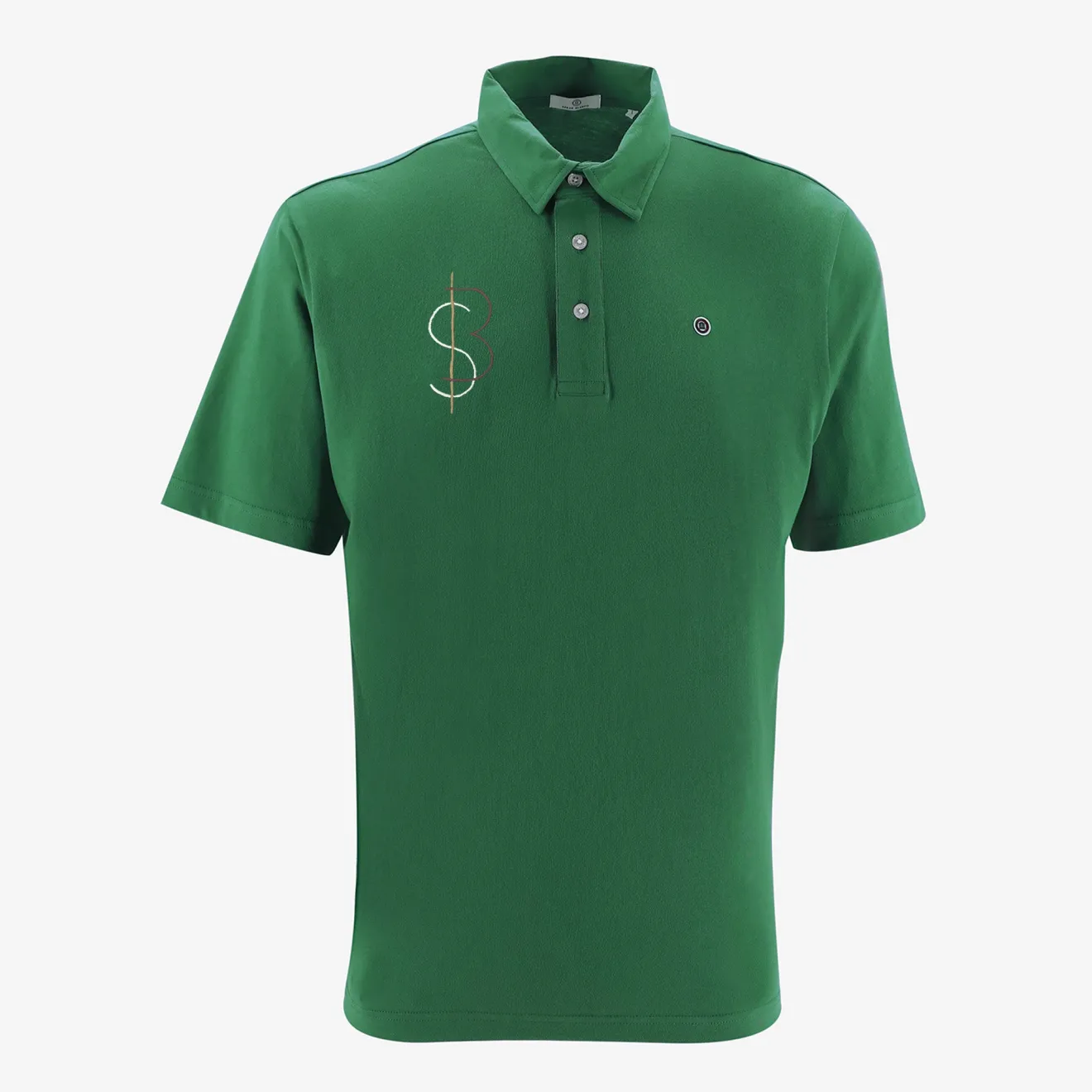 Polos>SERGE BLANCO Short-sleeved cotton polo shirt with SB embroidery in fir green SAPIN