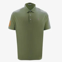 Polos>SERGE BLANCO Short-sleeved cotton polo shirt with 15 army green embroidery SAPIN