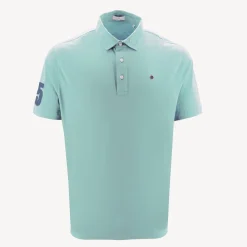 Polos>SERGE BLANCO Short-sleeved cotton polo shirt with 15 blue sugared almond embroidery BLEU