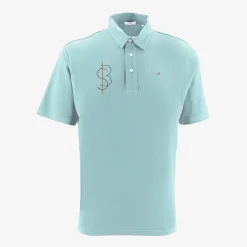 Polos>SERGE BLANCO Short-sleeved cotton polo shirt with SB blue sugared almond embroidery BLEU