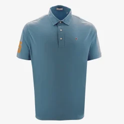 Polos>SERGE BLANCO Short-sleeved cotton polo shirt with 15 blue embroidery ARMY