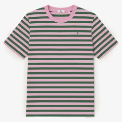 T-shirts>SERGE BLANCO Short-sleeved cotton t-shirt with fir green stripes MERLOT
