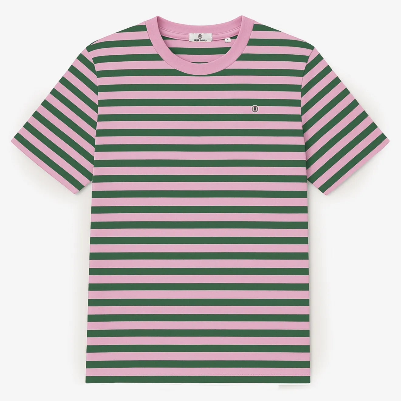 T-shirts>SERGE BLANCO Short-sleeved cotton t-shirt with fir green stripes MERLOT