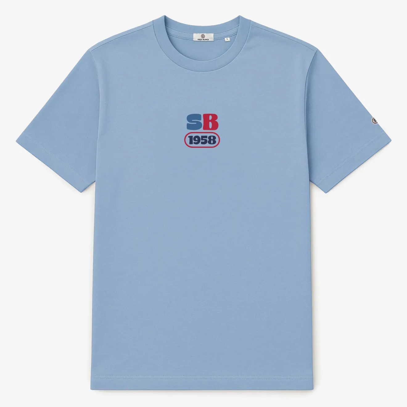 T-shirts>SERGE BLANCO Short-sleeved cotton T-shirt with SB1958 print in candy blue ROSE
