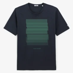 T-shirts>SERGE BLANCO Short-sleeved cotton T-shirt with navy blue print DARK NAVY