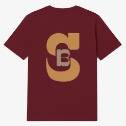 T-shirts>SERGE BLANCO Short-sleeved cotton t-shirt with SB print on the back on merlot red DRAGEE