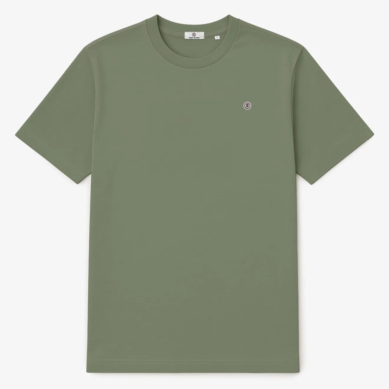 T-shirts>SERGE BLANCO Short-sleeved cotton T-shirt with SB print on the back on army green ROSE