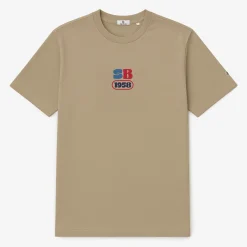 T-shirts>SERGE BLANCO Short-sleeved cotton T-shirt with SB1958 beige print BLANC