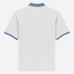 Polos>SERGE BLANCO Short-sleeved pique polo shirt in lily cotton with blue collar dark navy