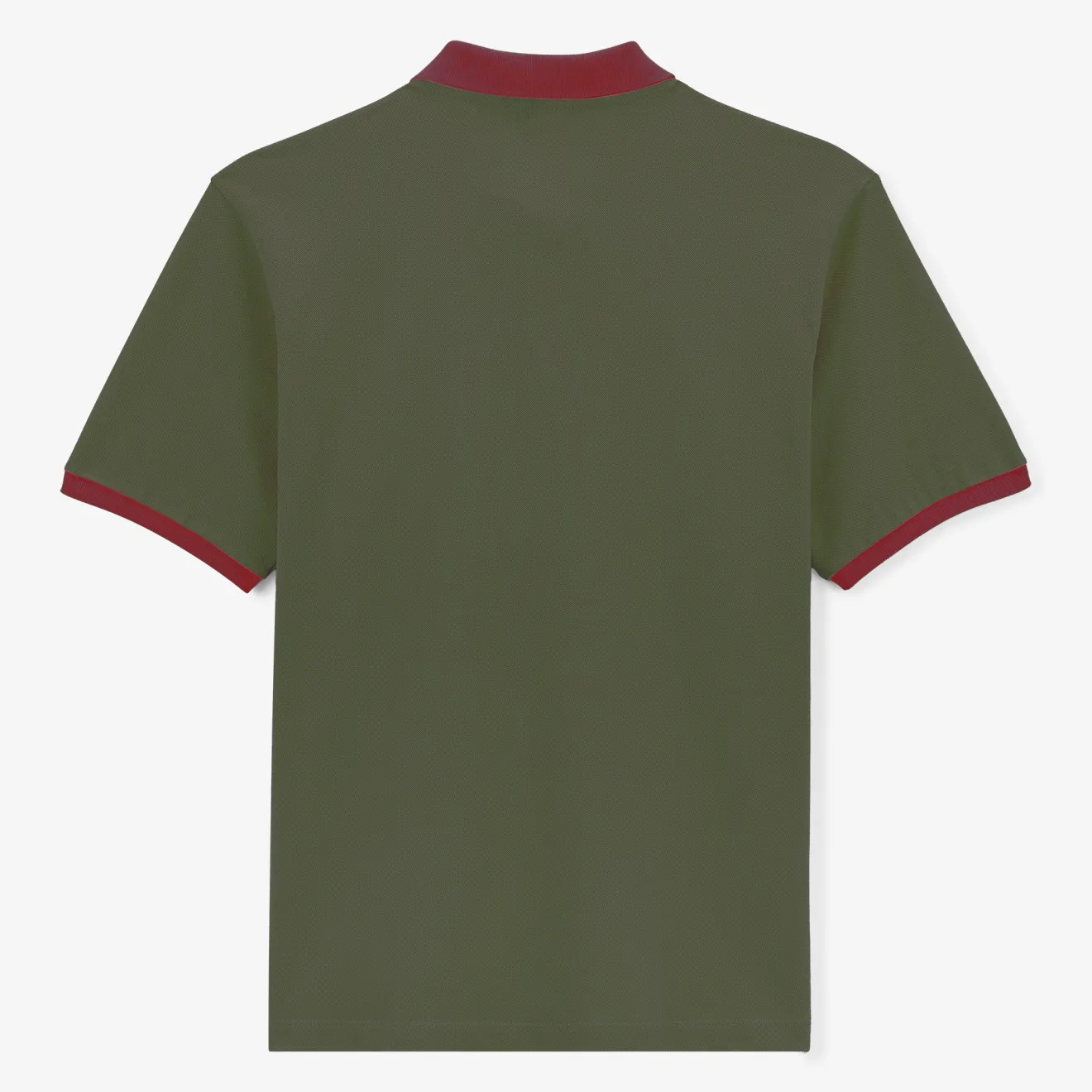 Polos>SERGE BLANCO Short-sleeved pique polo shirt in army green cotton with merlot collar NUAGE