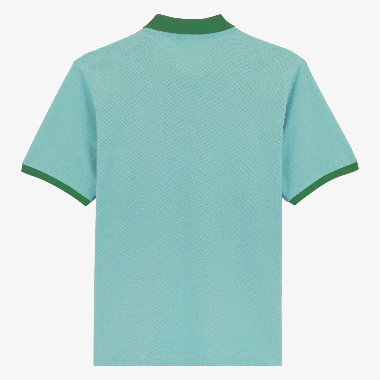 Polos>SERGE BLANCO Short-sleeved pique polo shirt in ice blue cotton with fir green colla dark navy