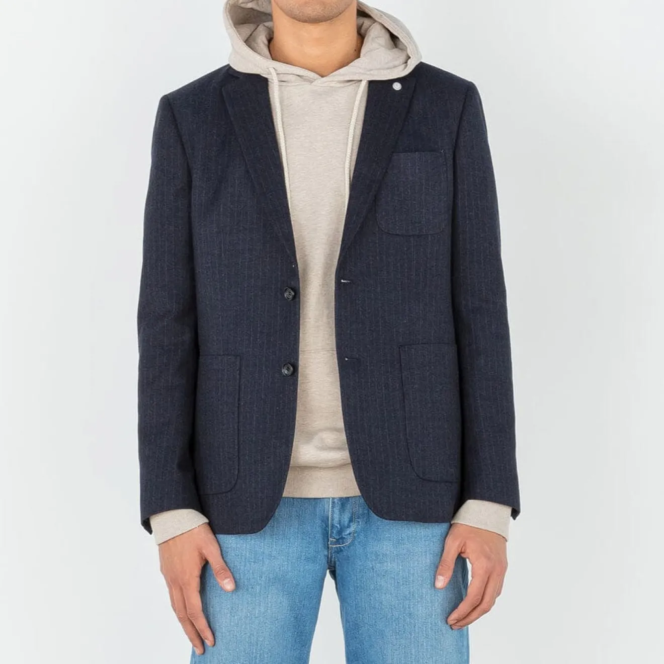 Blazers>SERGE BLANCO Simon striped denim blazer jacket NOIR