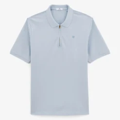 Polos|L'élégant>SERGE BLANCO Sky blue Lino pique short-sleeved polo shirt with zipped collar LATTE