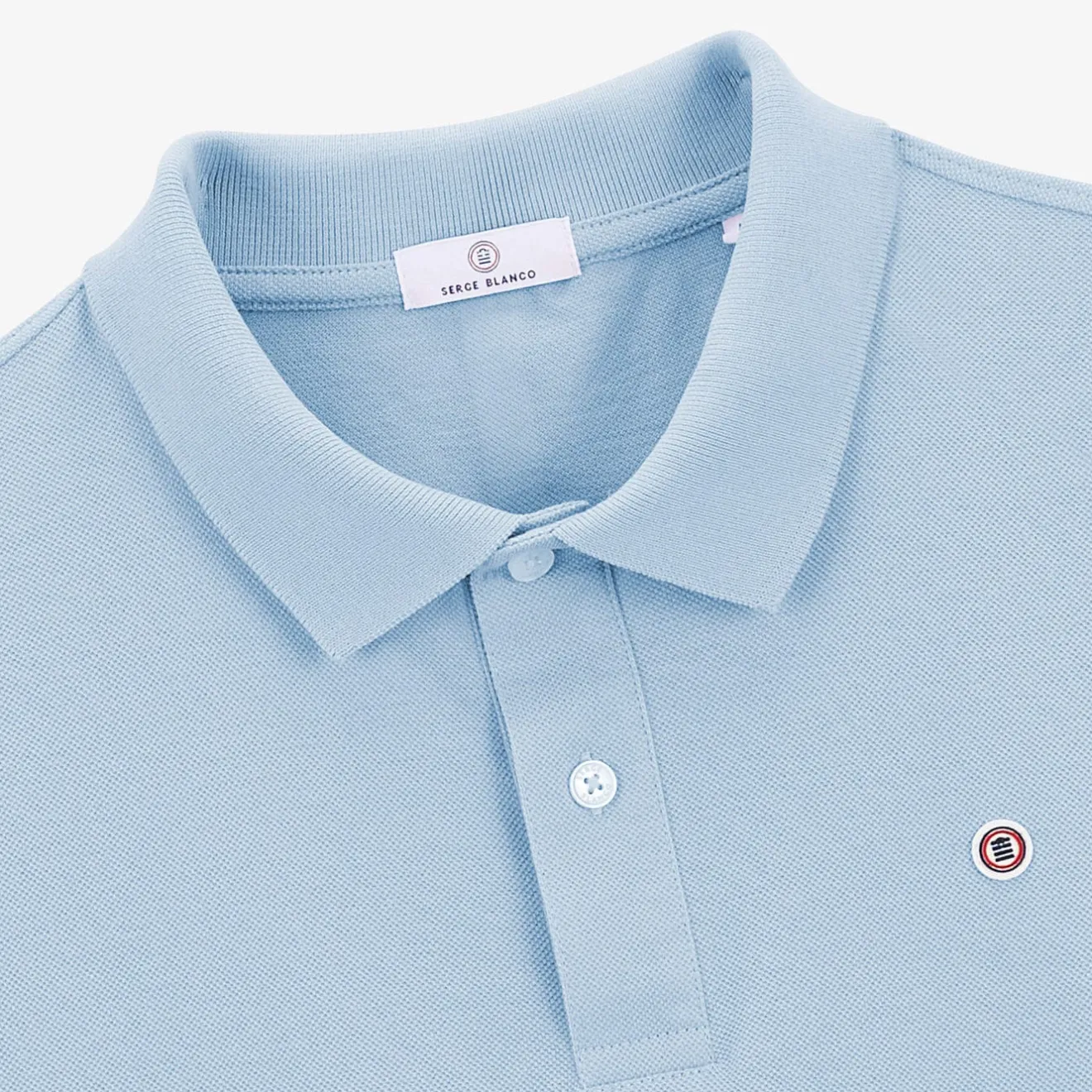 Polos|Tel Père, Tel Fils>SERGE BLANCO Sky blue pique knit short sleeve polo shirt NOIR
