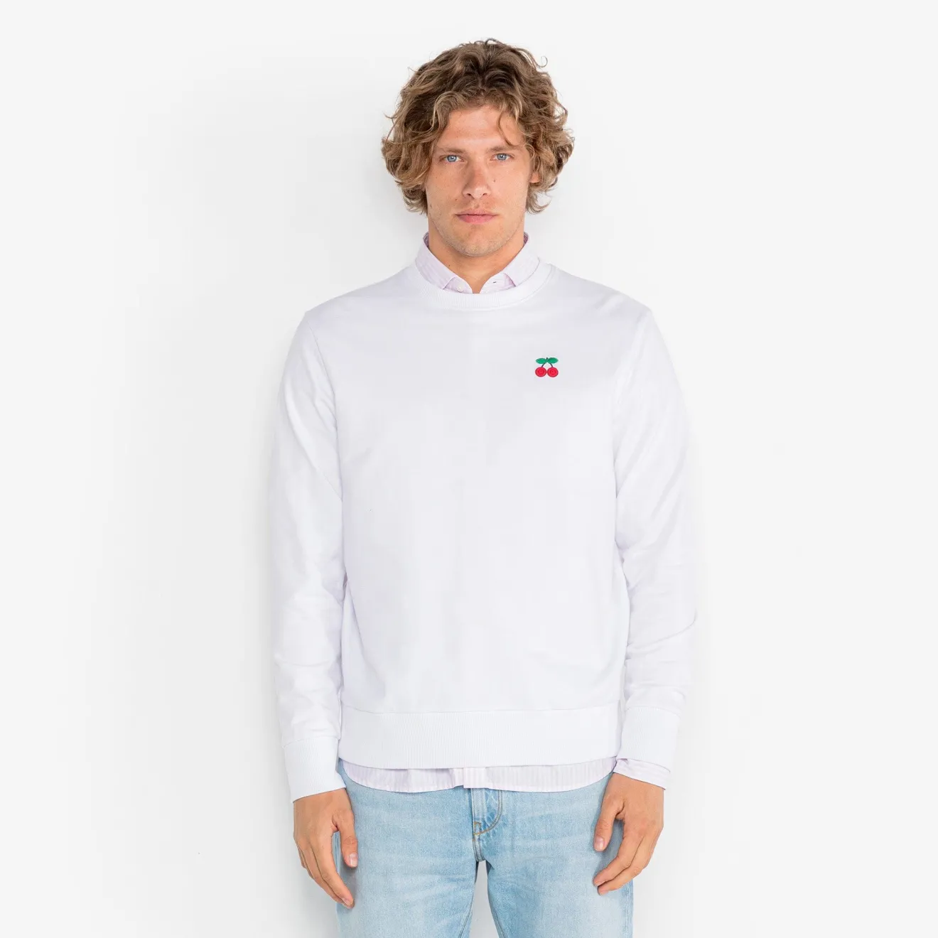 Crazy Logo|Sweats>SERGE BLANCO Stan white cherry embroidery sweatshirt ARDOISE
