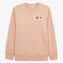 Crazy Logo|Sweats>SERGE BLANCO Sven sweatshirt with pink skin arcade embroidery BLANC