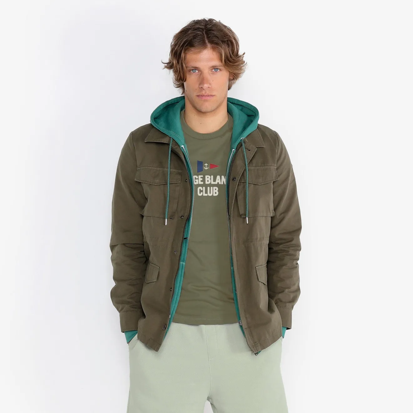 T-shirts>SERGE BLANCO Tigran Khaki Teak Round Neck T-shirt for Men | GRIS CHINÉ